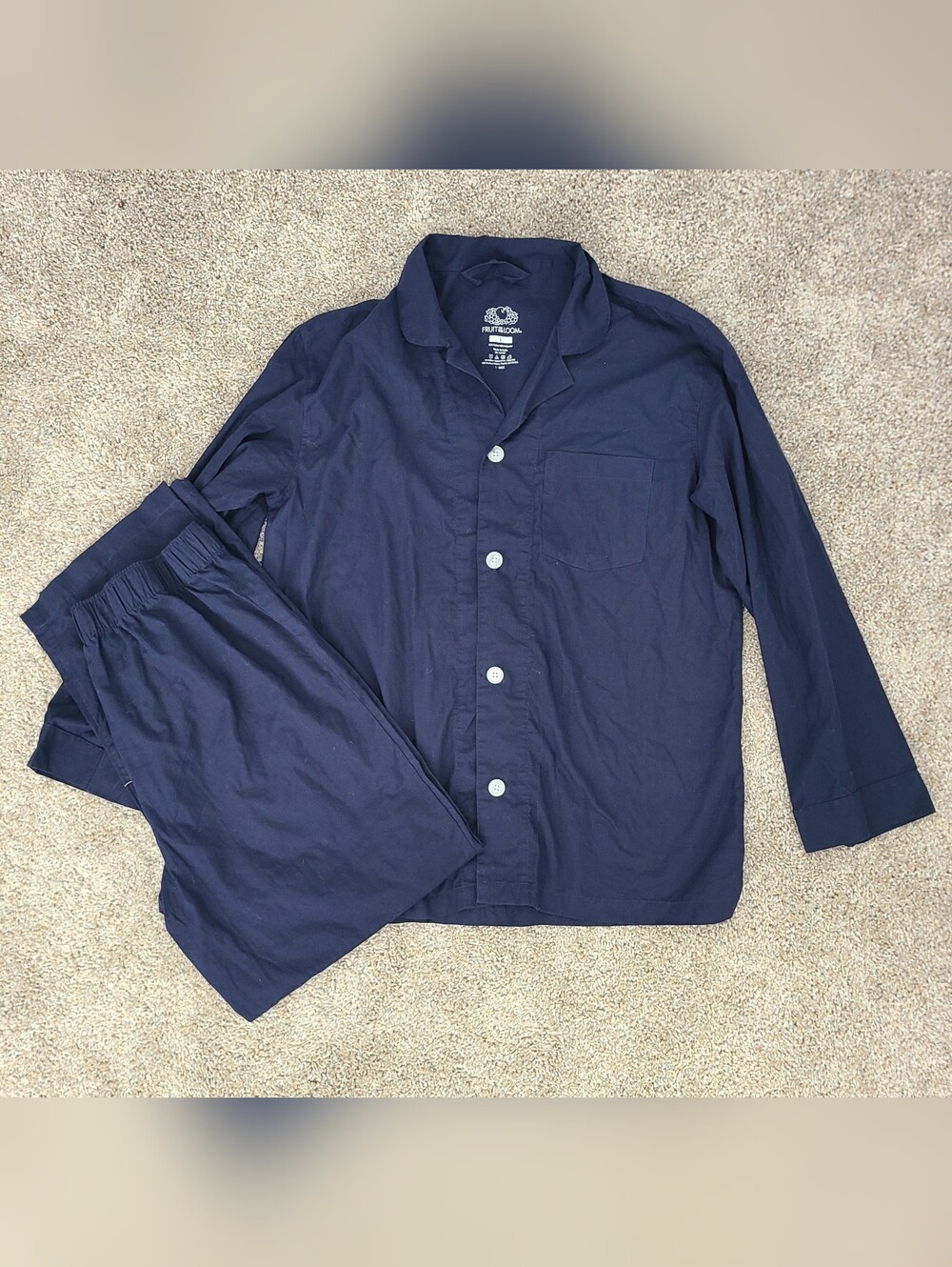 Fruit of the Loom Men's Navy Button-Down Pajama Set